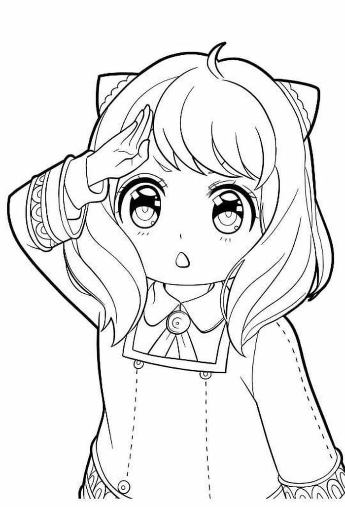 Tranh tô màu anime cute mang biểu cảm vui tươi