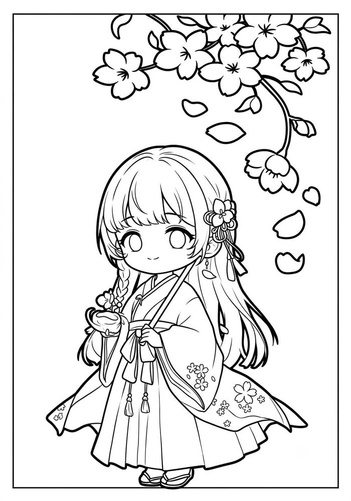 Tranh tô màu anime cute thể hiện nét hồn nhiên