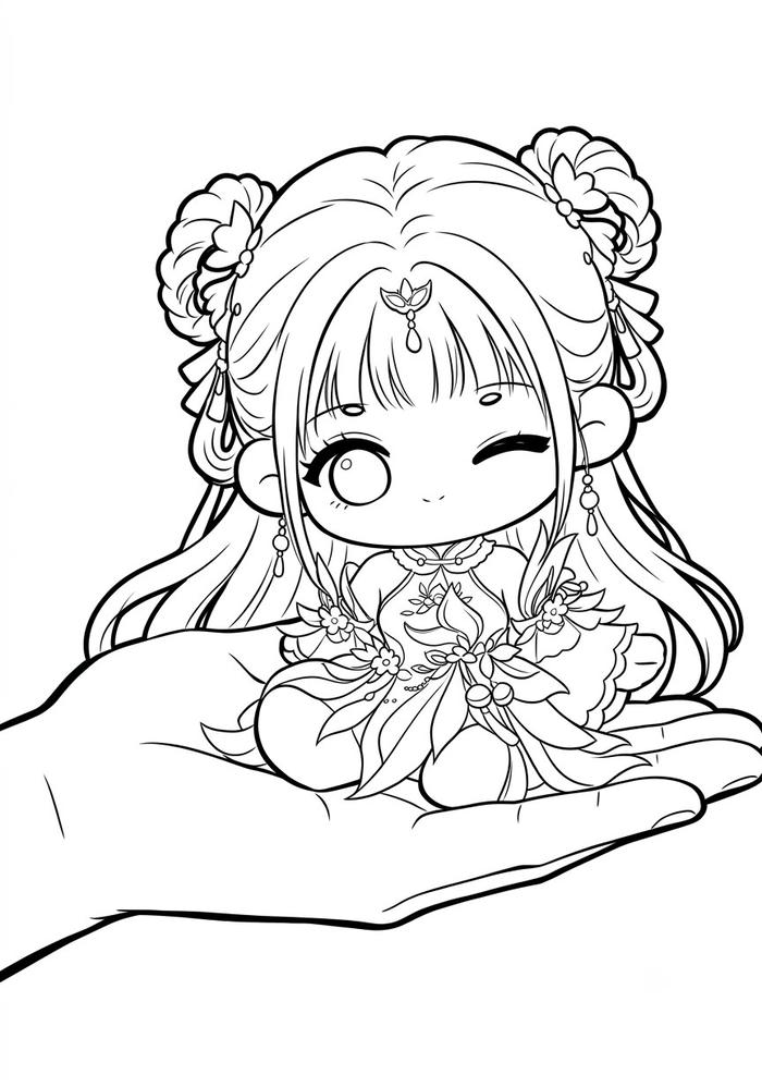 Tranh tô màu anime cute thể hiện vẻ tinh nghịch