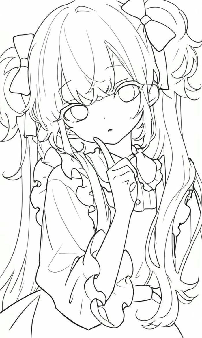 Tranh tô màu anime cute với gương mặt rạng rỡ