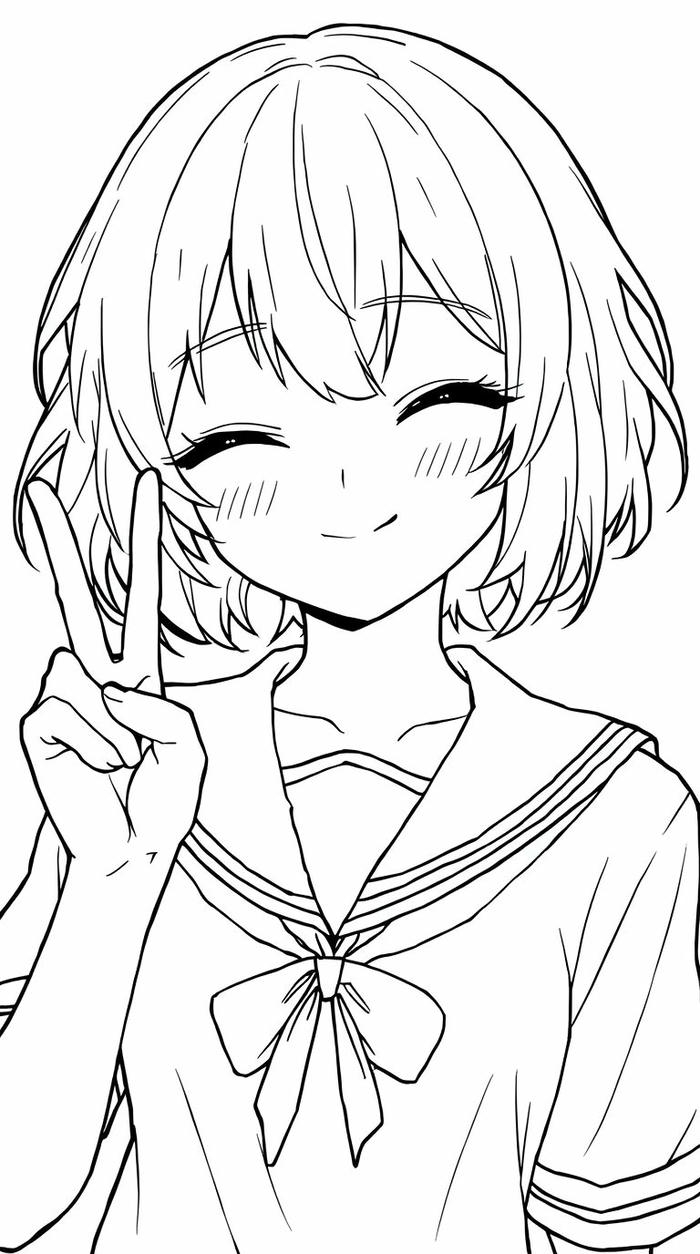 Tranh tô màu anime cute với kiểu tóc xinh xắn