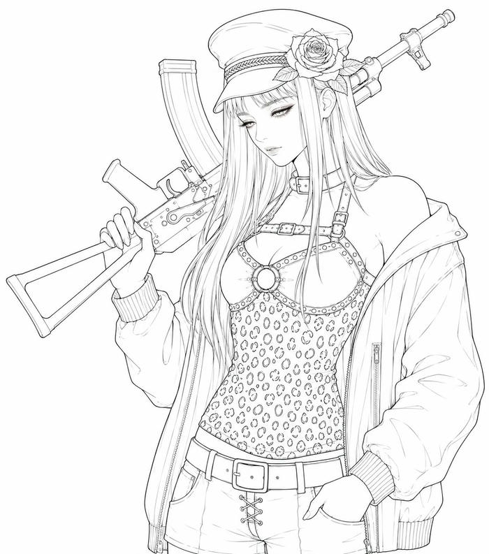 Tranh tô màu anime girl ngầu với ánh mắt cuốn hút