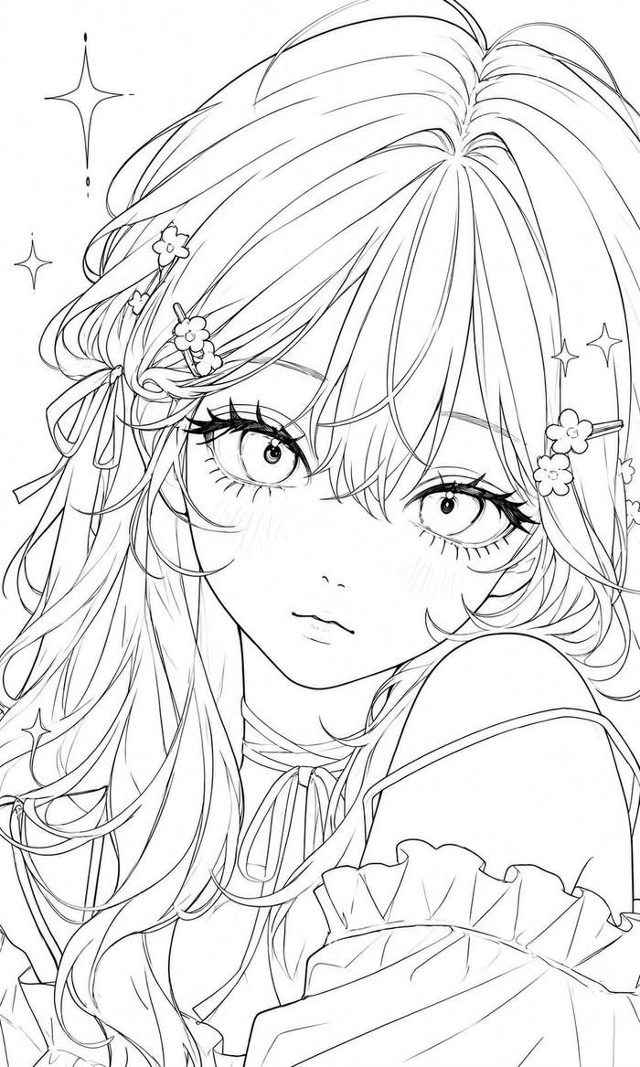 Tranh tô màu anime hình tượng dễ mến