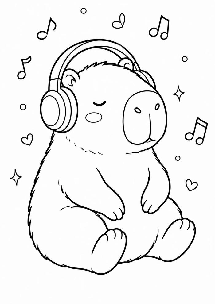 Tranh tô màu capybara có nét vẽ sinh động