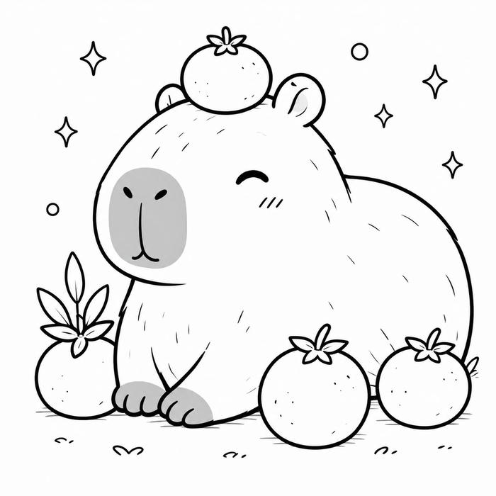 Tranh tô màu capybara mang nét mặt dễ mến