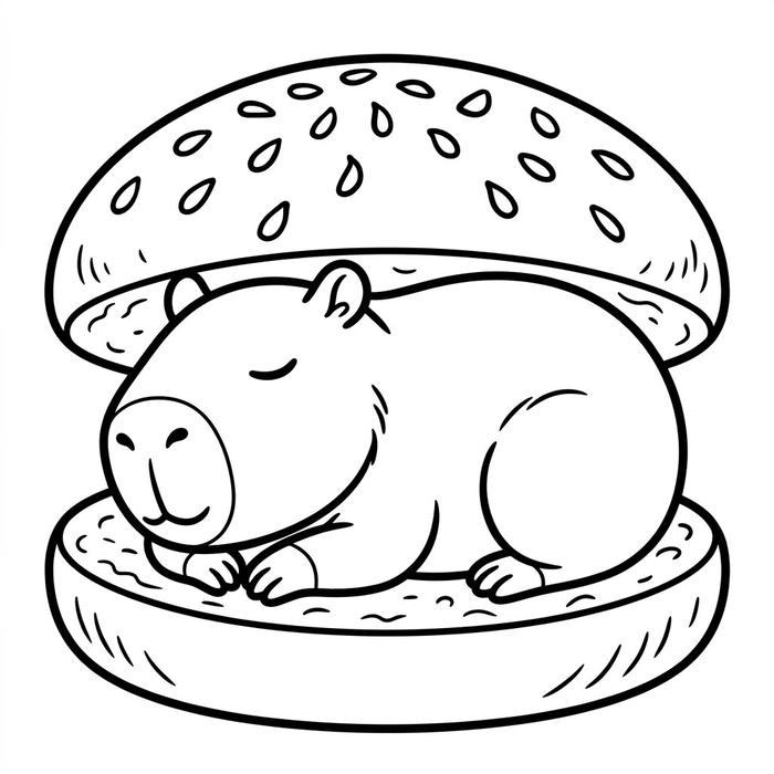 Tranh tô màu capybara mang nét phác họa mềm