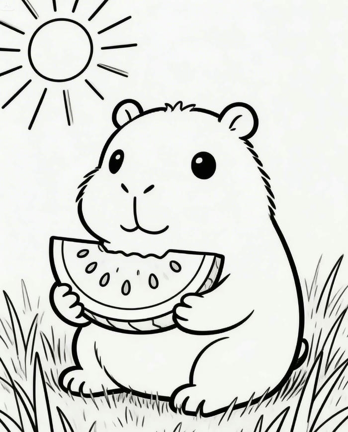 Tranh tô màu capybara thể hiện dáng vẻ đáng yêu