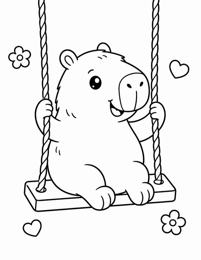 Tranh tô màu capybara thể hiện dáng vẻ thư thái