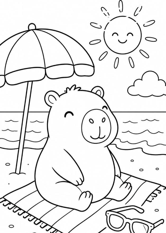 Tranh tô màu capybara thể hiện khuôn mặt đáng yêu