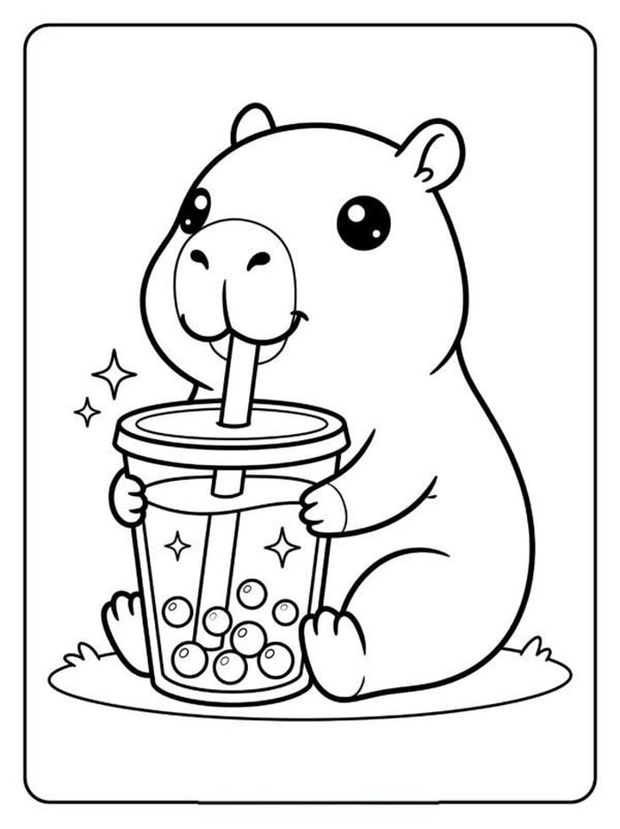 Tranh tô màu capybara thể hiện nét mặt thân thiện