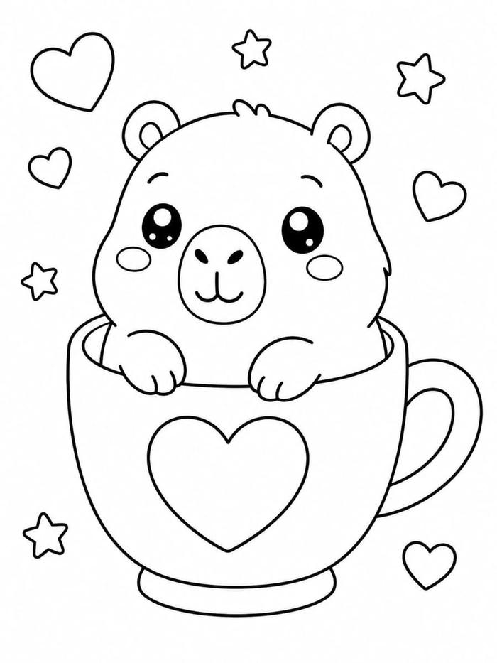 Tranh tô màu capybara thể hiện vẻ ngoài hiền hòa