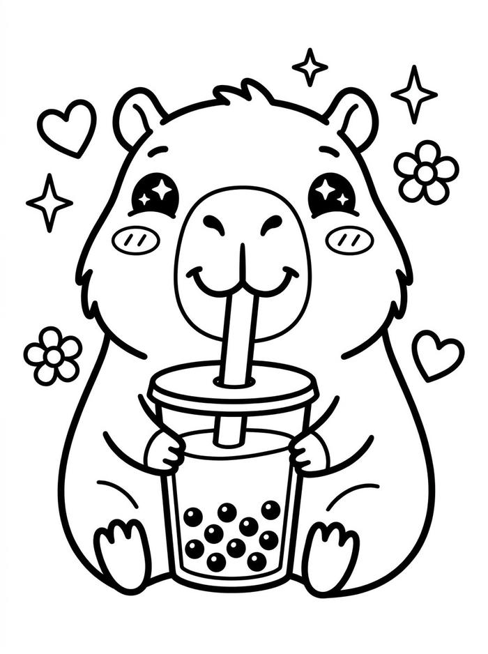 Tranh tô màu capybara với chi tiết đơn giản