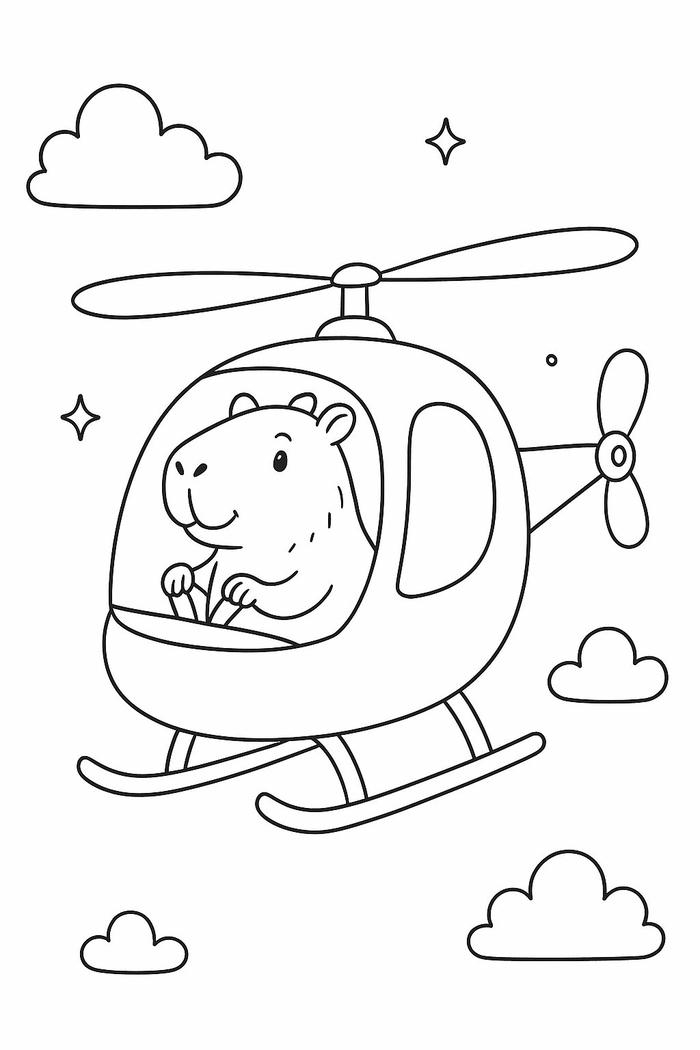 Tranh tô màu capybara với đường viền mềm mại