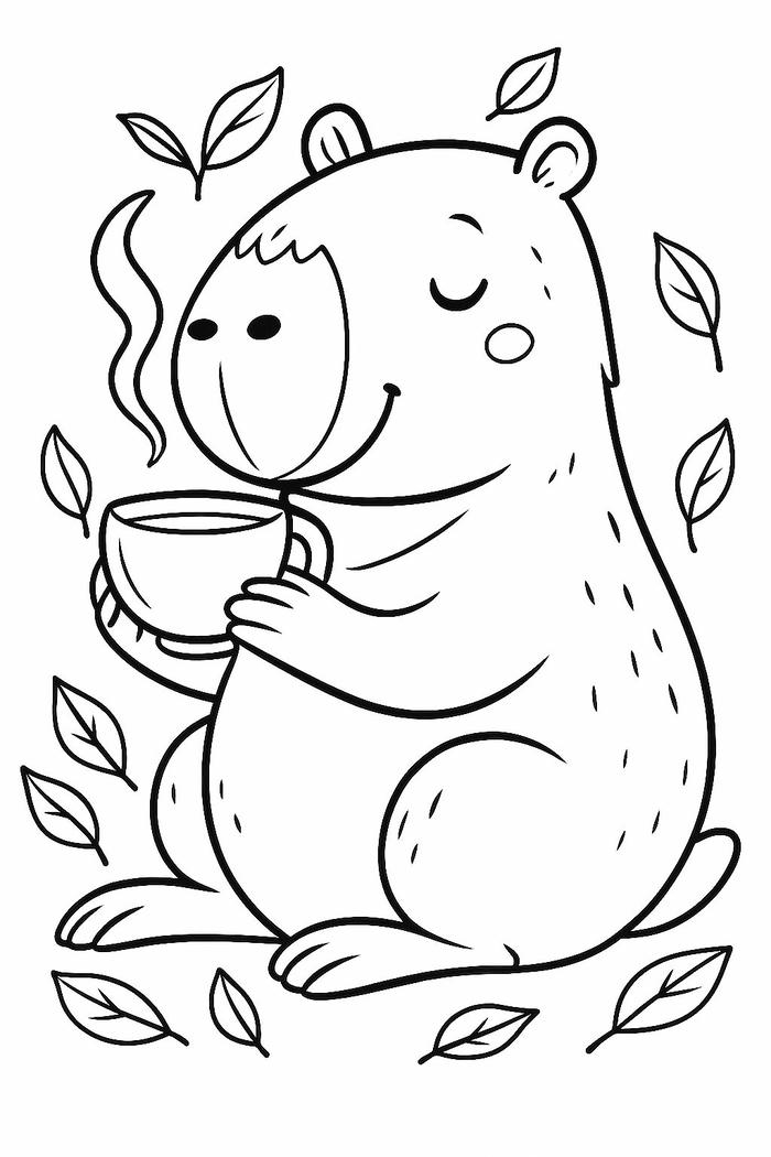Tranh tô màu capybara với tạo hình gần gũi