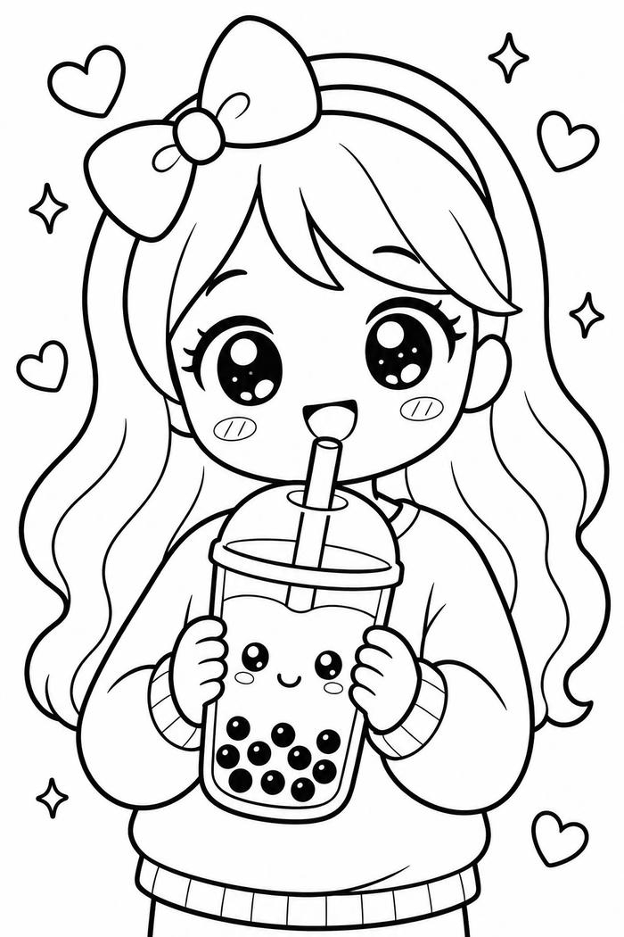 Tranh tô màu chibi cute thể hiện dáng vẻ đáng yêu