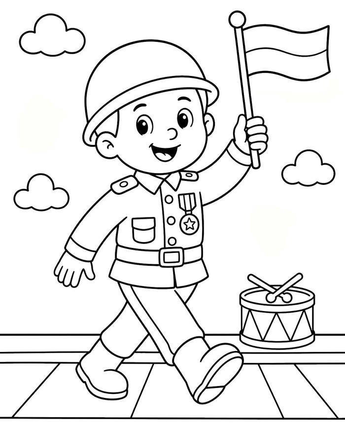 Tranh tô màu chú bộ đội với nét rõ
