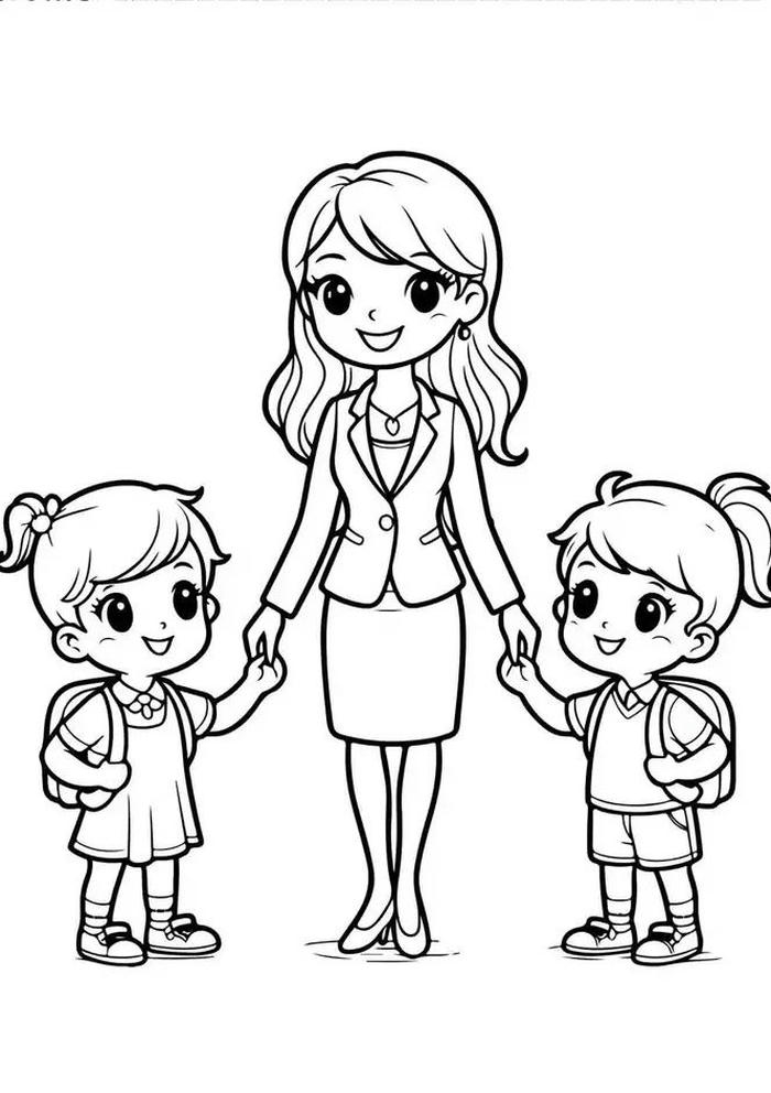 Tranh tô màu cô giáo có nét thân thiện