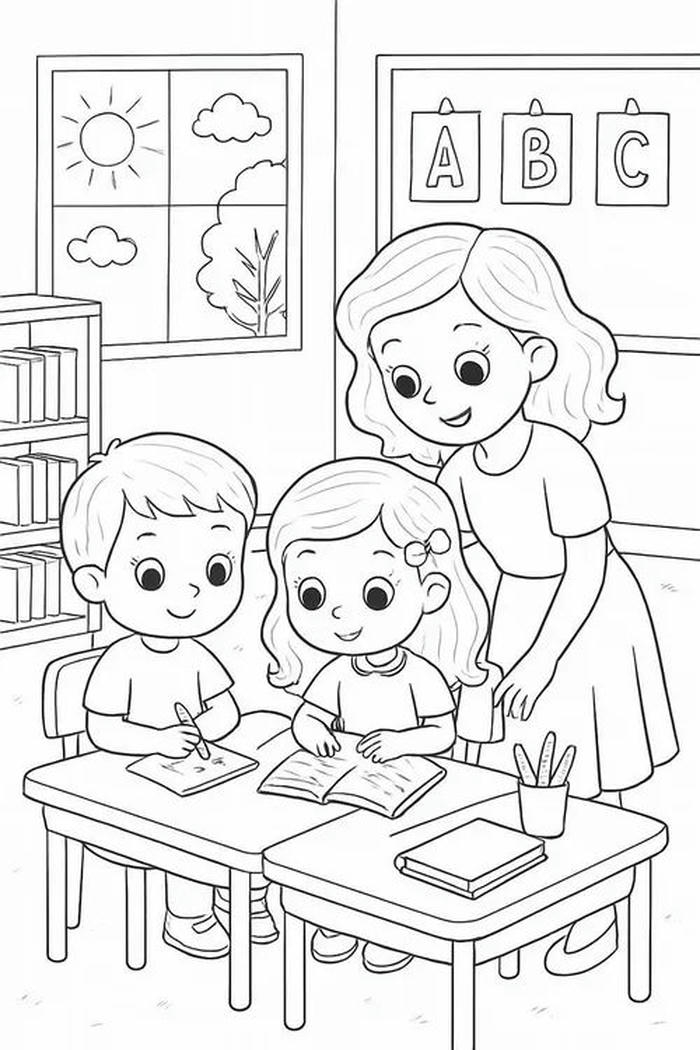 Tranh tô màu cô giáo đường viền gọn gàng