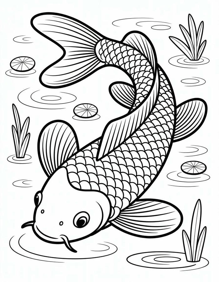 Tranh tô màu con cá với vây xinh xắn