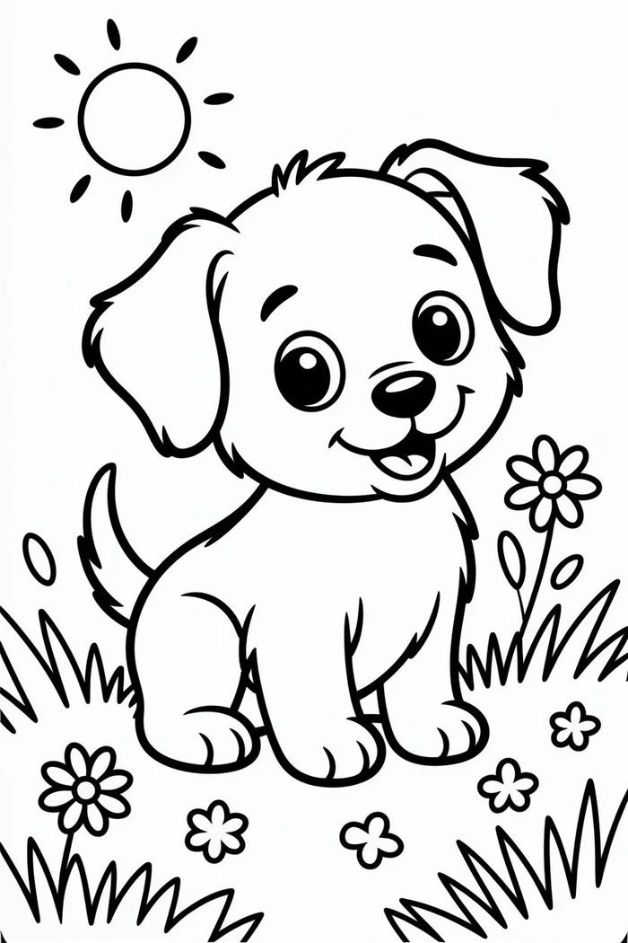 Tranh tô màu con chó đường nét mềm mại