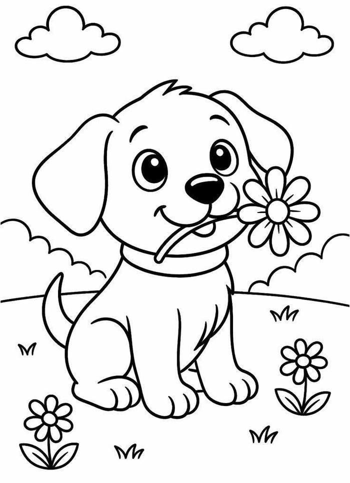Tranh tô màu con chó đường viền rõ ràng