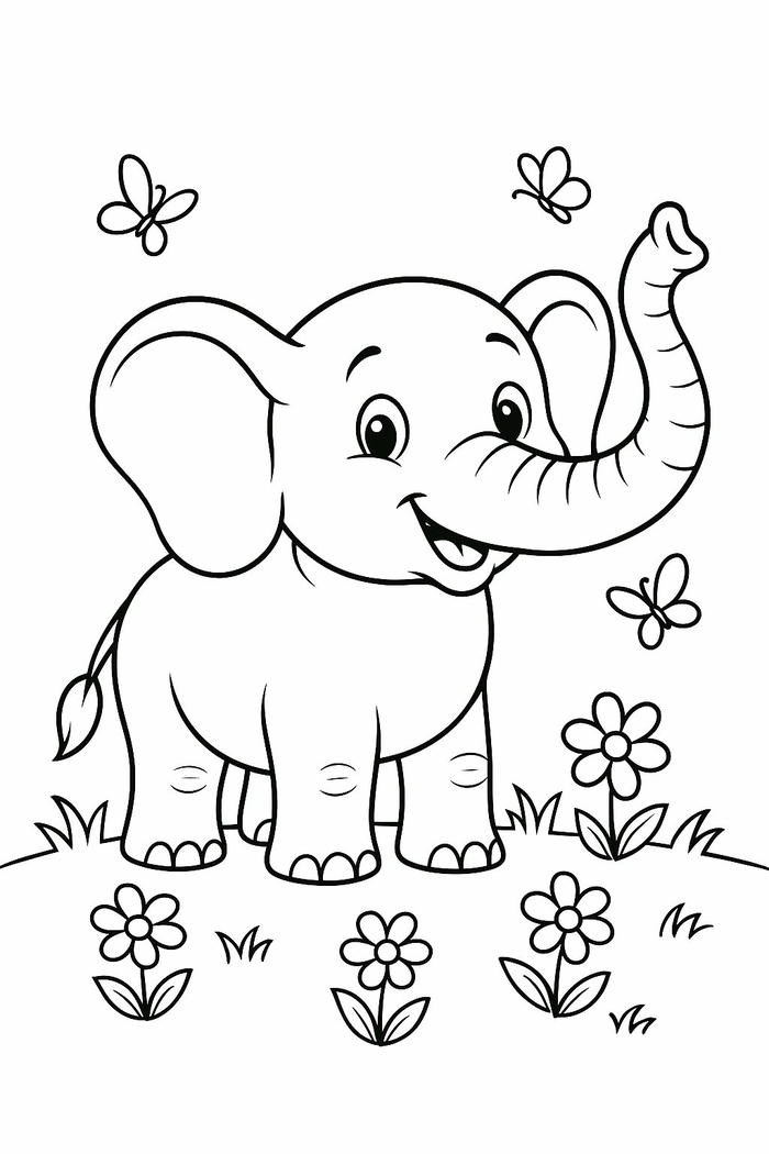 Tranh tô màu con voi hiền lành đáng mến