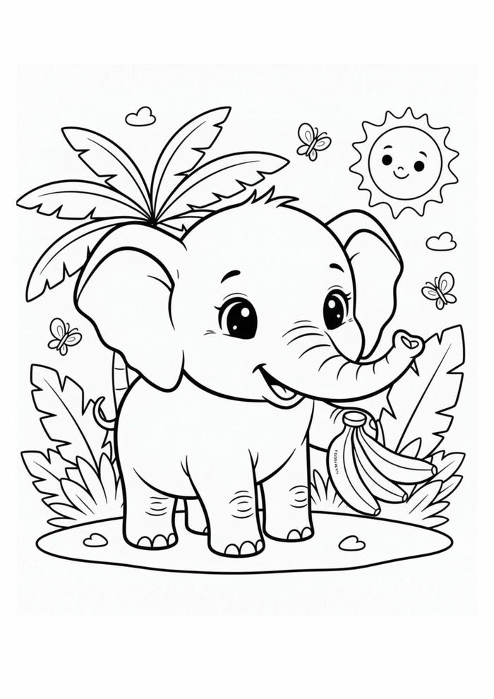 Tranh tô màu con voi tai lớn dễ thương