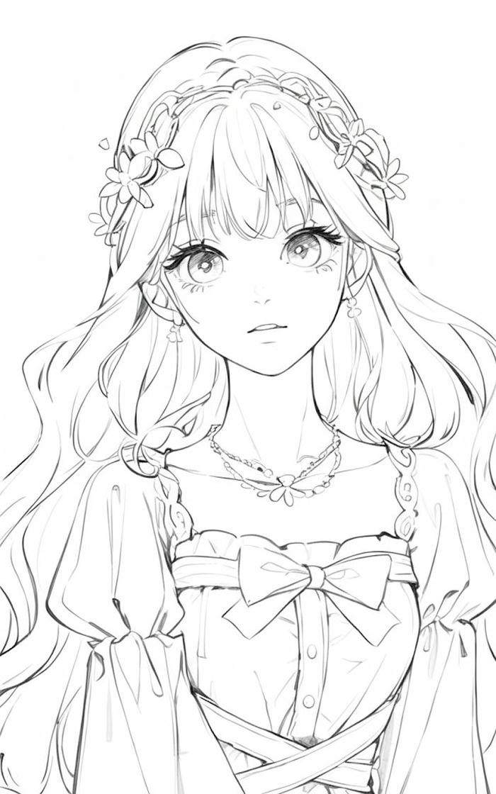 Tranh tô màu công chúa anime duyên đẹp