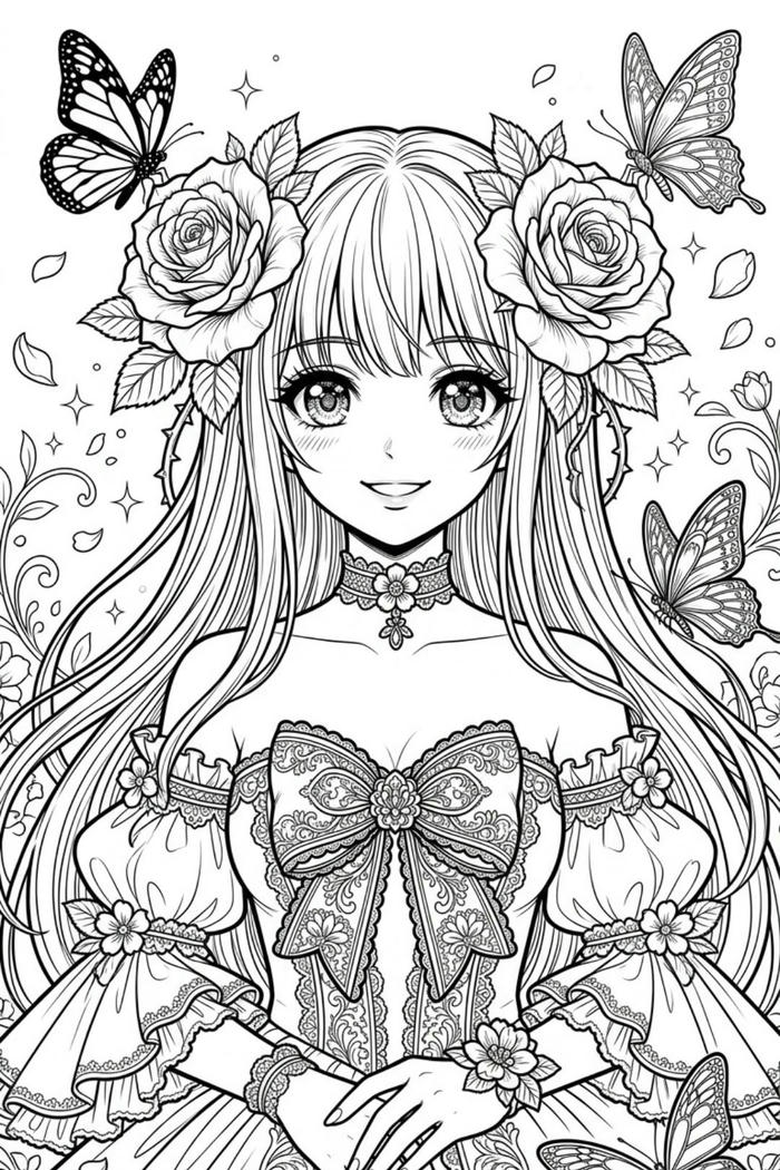 Tranh tô màu công chúa anime ngộ nghĩnh