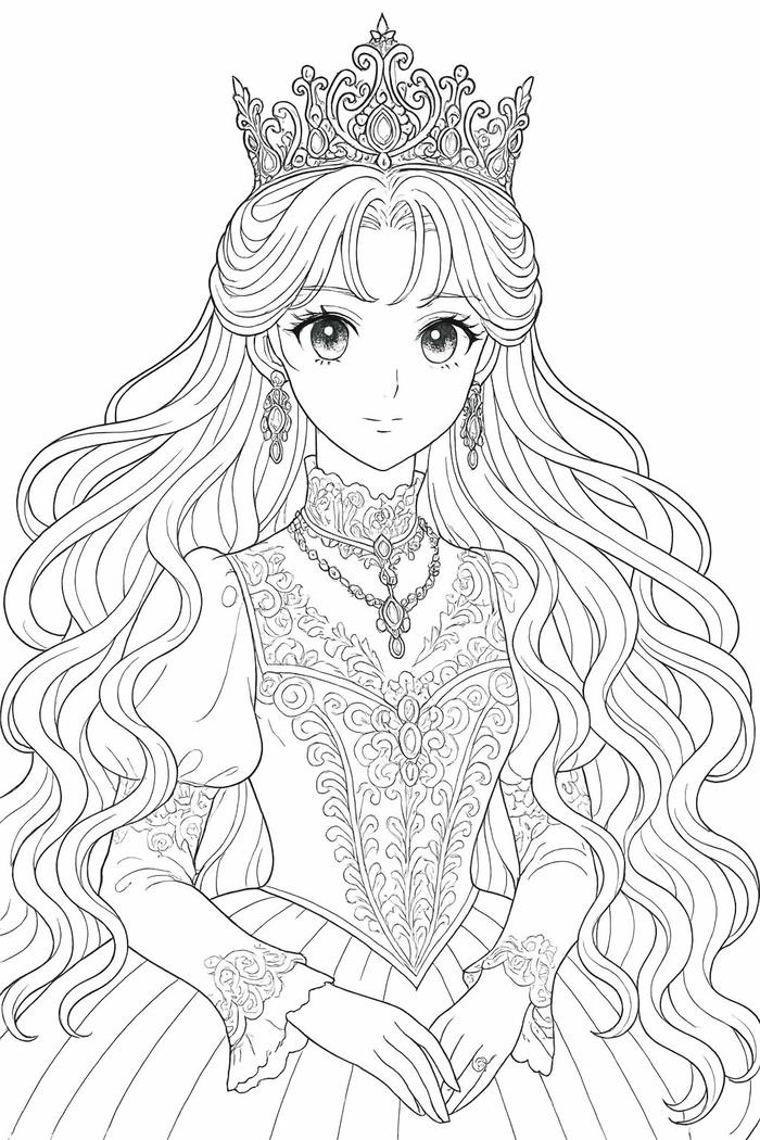 Tranh tô màu công chúa anime tinh tế