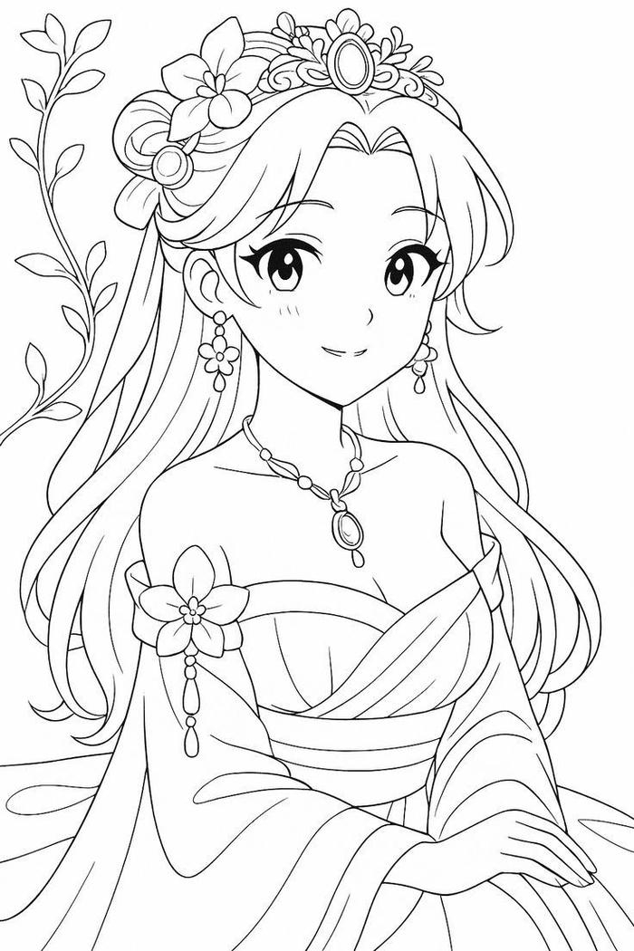 Tranh tô màu công chúa anime trong trẻo