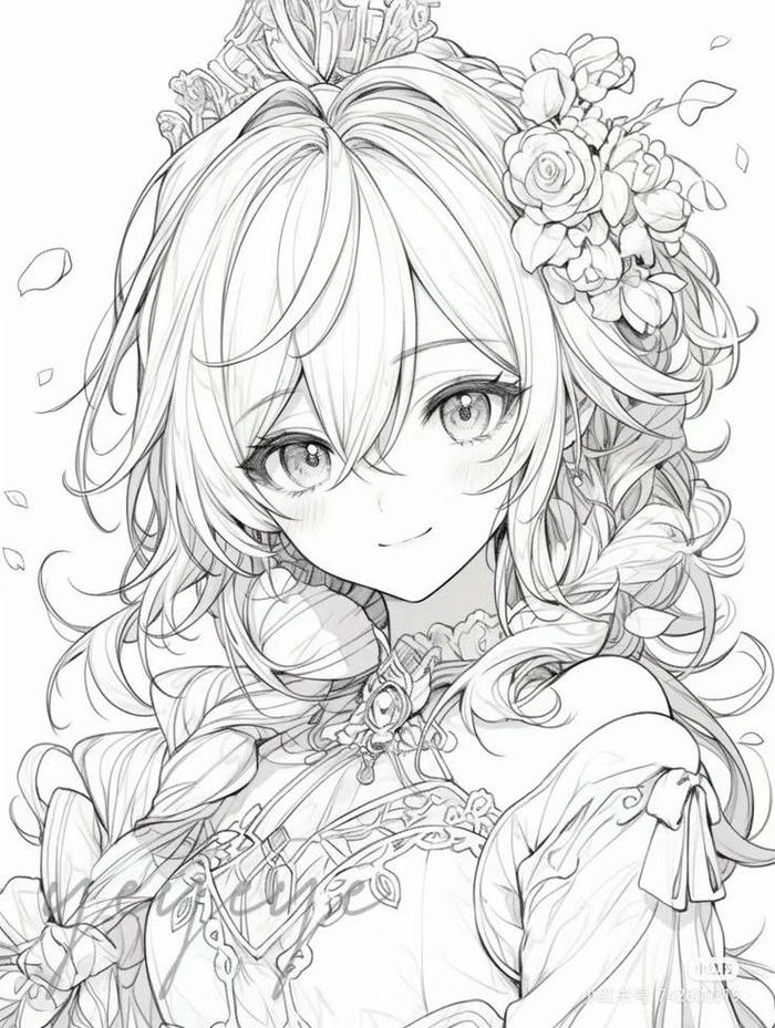 Tranh tô màu công chúa anime xinh xắn