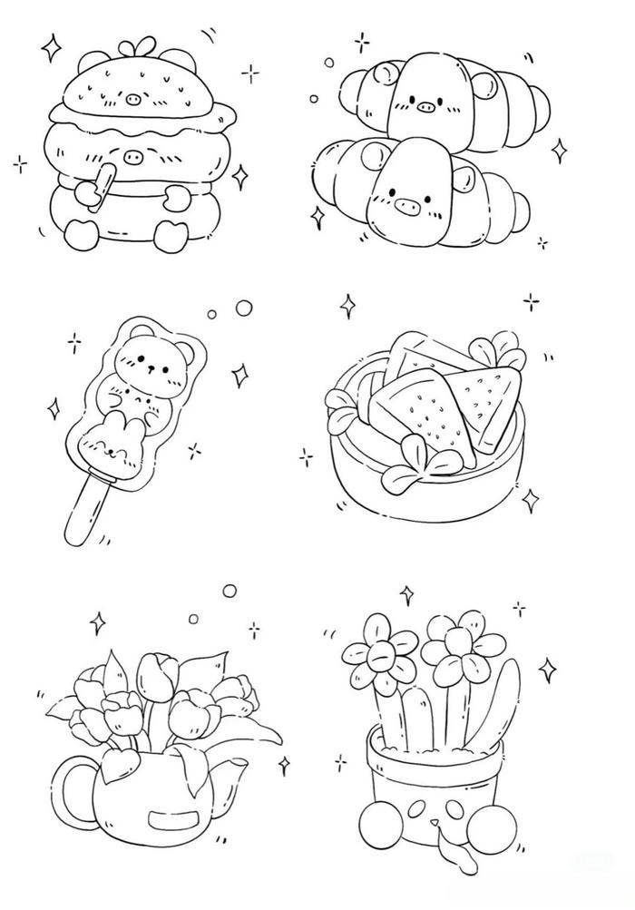 Tranh tô màu đồ ăn cute mini diện mạo đáng yêu