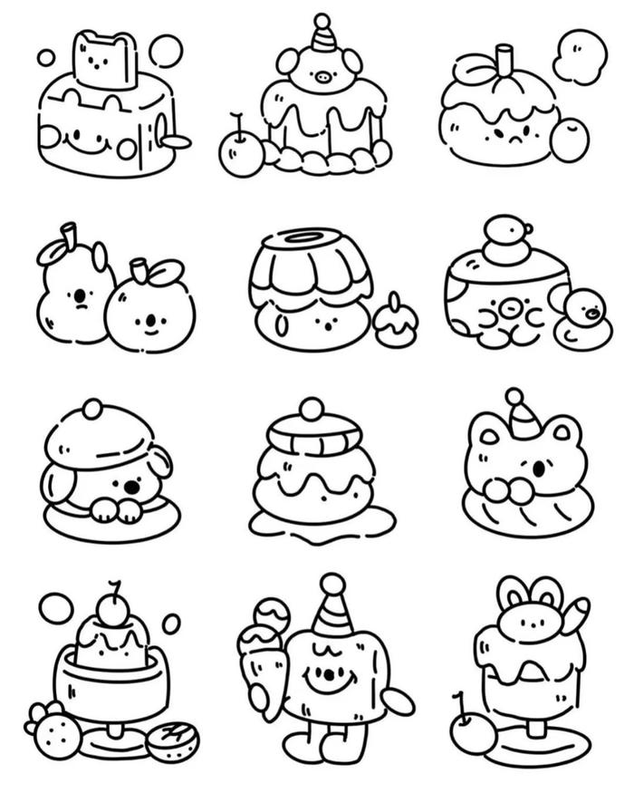 Tranh tô màu đồ ăn cute mini hình ảnh dễ mến