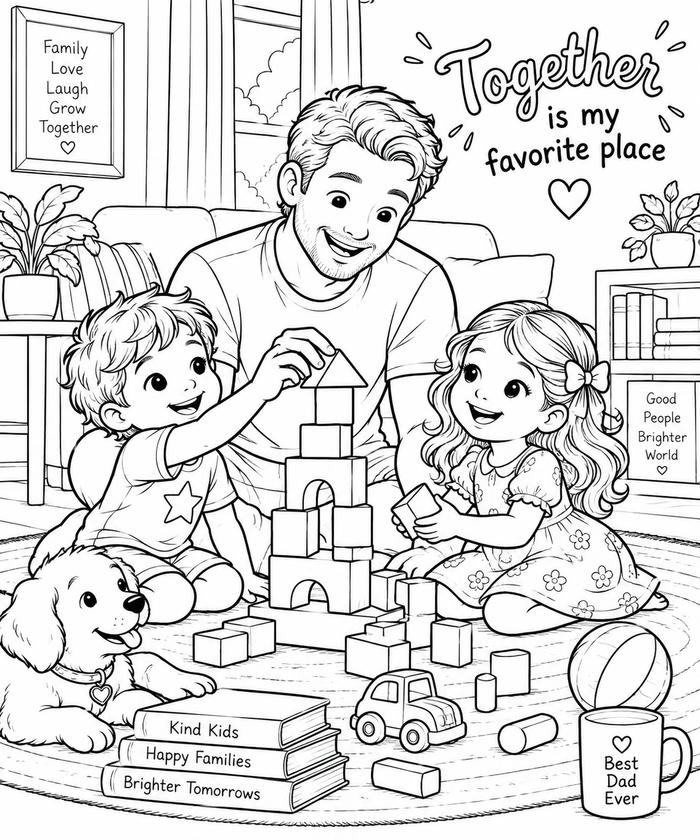Tranh tô màu gia đình mang vẻ vui tươi