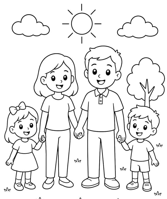 Tranh tô màu gia đình thể hiện tình cảm