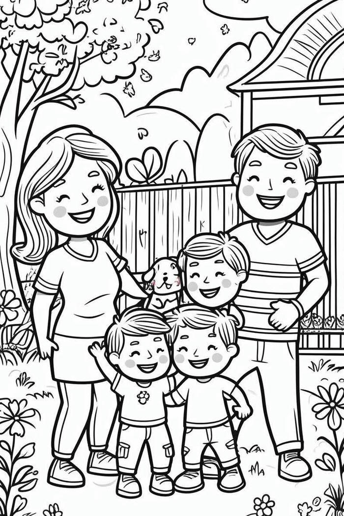 Tranh tô màu gia đình với diện mạo dễ mến