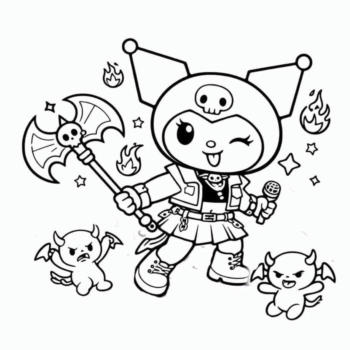 Tranh tô màu kuromi có tạo dáng đáng yêu