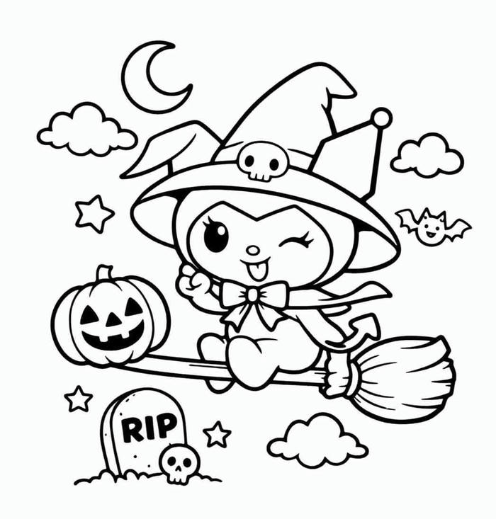 Tranh tô màu kuromi thể hiện vẻ ngoài tinh nghịch