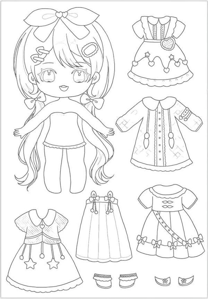 Tranh tô màu pinterest paper doll búp bê giấy chibi có đường nét rõ