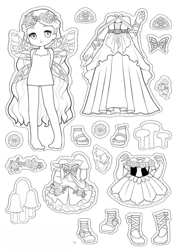 Tranh tô màu pinterest paper doll búp bê giấy chibi có hình dáng nhỏ nhắn