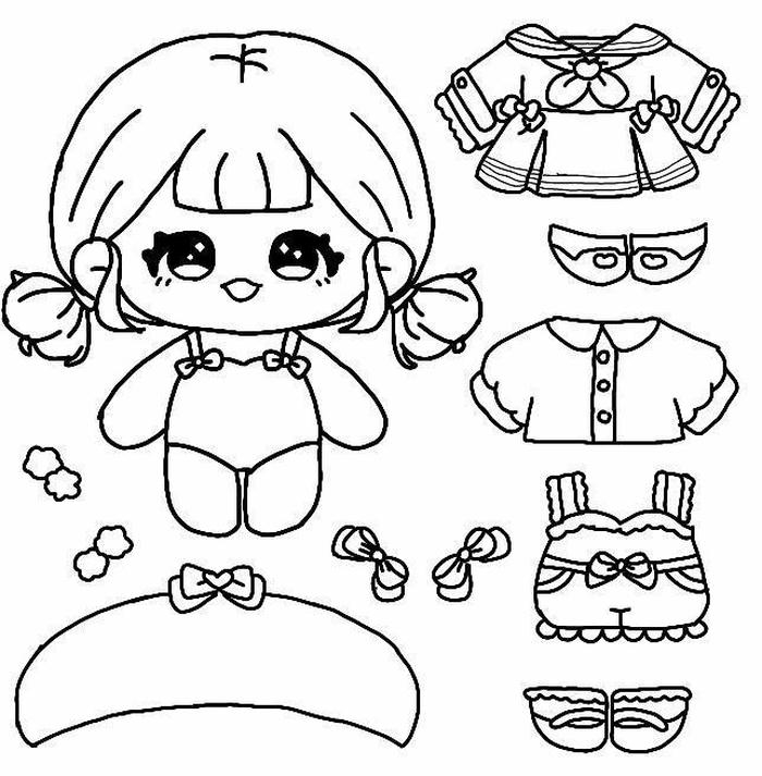 Tranh tô màu pinterest paper doll búp bê giấy chibi có kiểu dáng duyên dáng