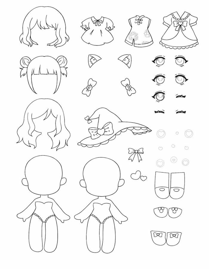Tranh tô màu pinterest paper doll búp bê giấy chibi đáng yêu