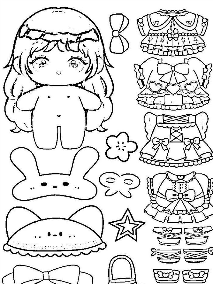 Tranh tô màu pinterest paper doll búp bê giấy chibi dễ tô