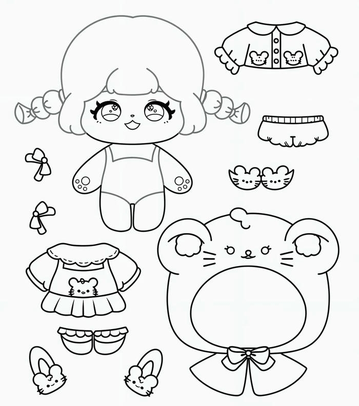 Tranh tô màu pinterest paper doll búp bê giấy chibi mang diện mạo ngộ nghĩnh
