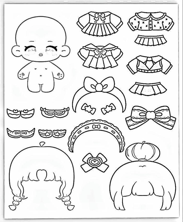 Tranh tô màu pinterest paper doll búp bê giấy chibi mang đường nét hài hòa