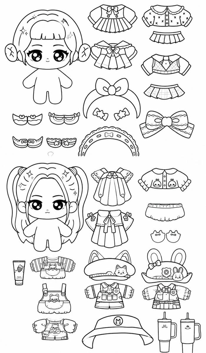 Tranh tô màu pinterest paper doll búp bê giấy chibi mang vẻ ngoài xinh