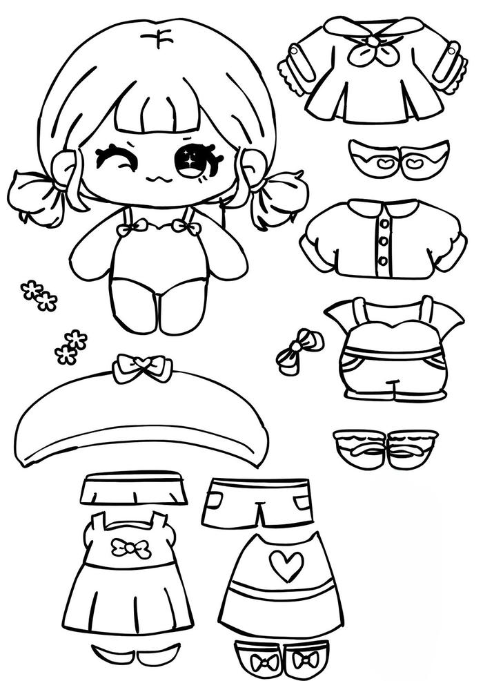 Tranh tô màu pinterest paper doll búp bê giấy chibi ngộ nghĩnh