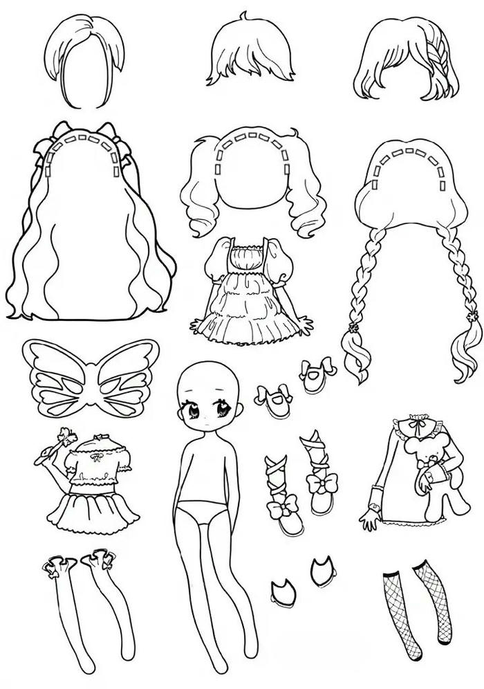 Tranh tô màu pinterest paper doll búp bê giấy chibi nhỏ nhắn