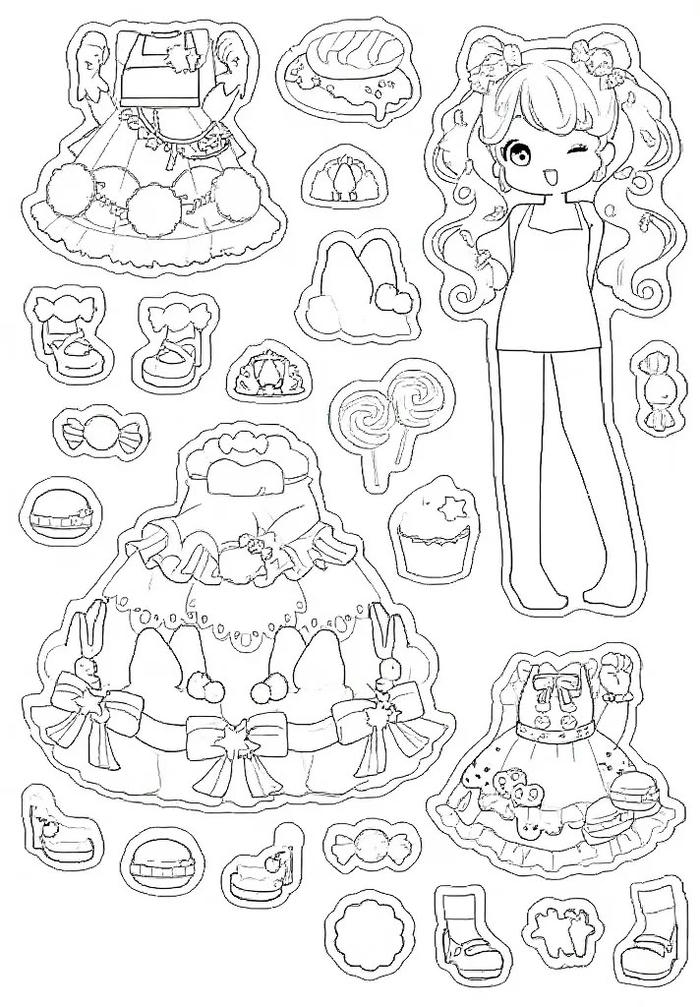Tranh tô màu pinterest paper doll búp bê giấy chibi tạo hình đáng yêu